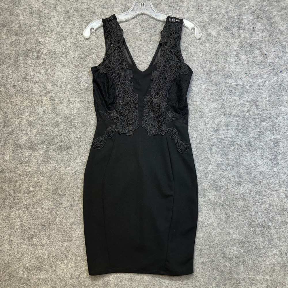 Haute Monde Bodycon Dress Womens Small Black Lace V-Neck Mini
